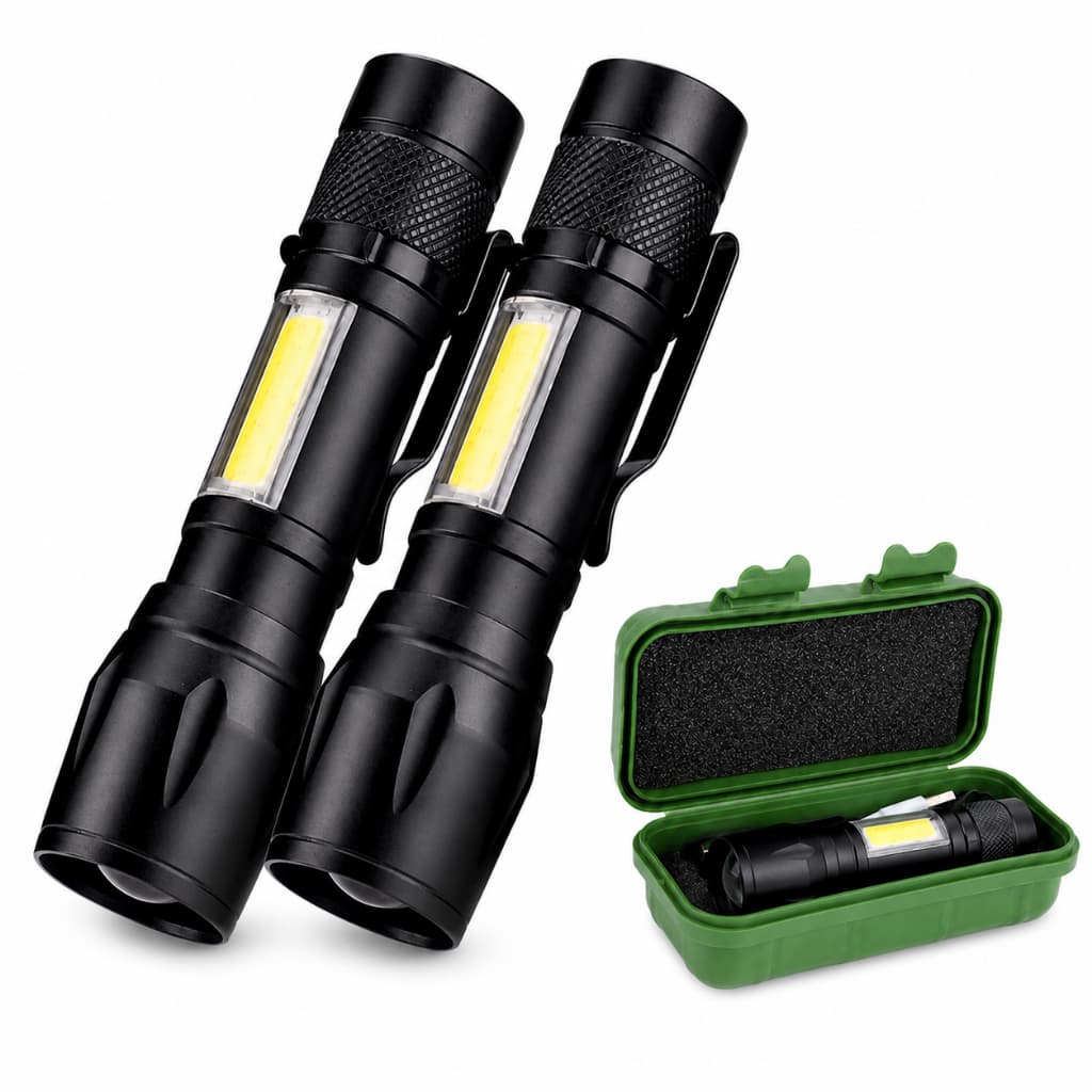 Kit 2 Mini Lanternas Tática LED COB Recarregável USB Zoom Forte Bolso