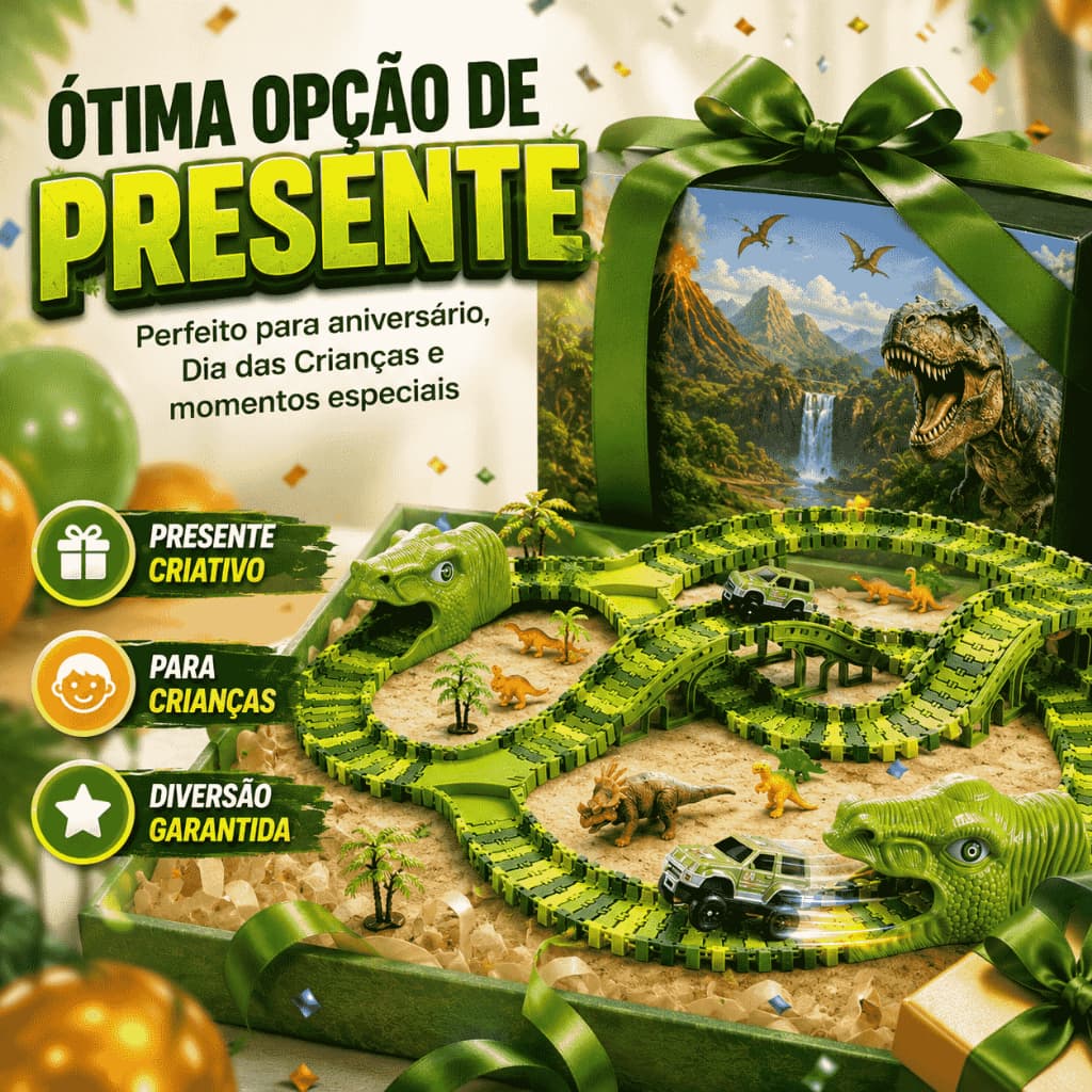 Brinquedo Pista Dinossauro 240 Peças Trilhos Elétrico Aventura Jurássica Infantil