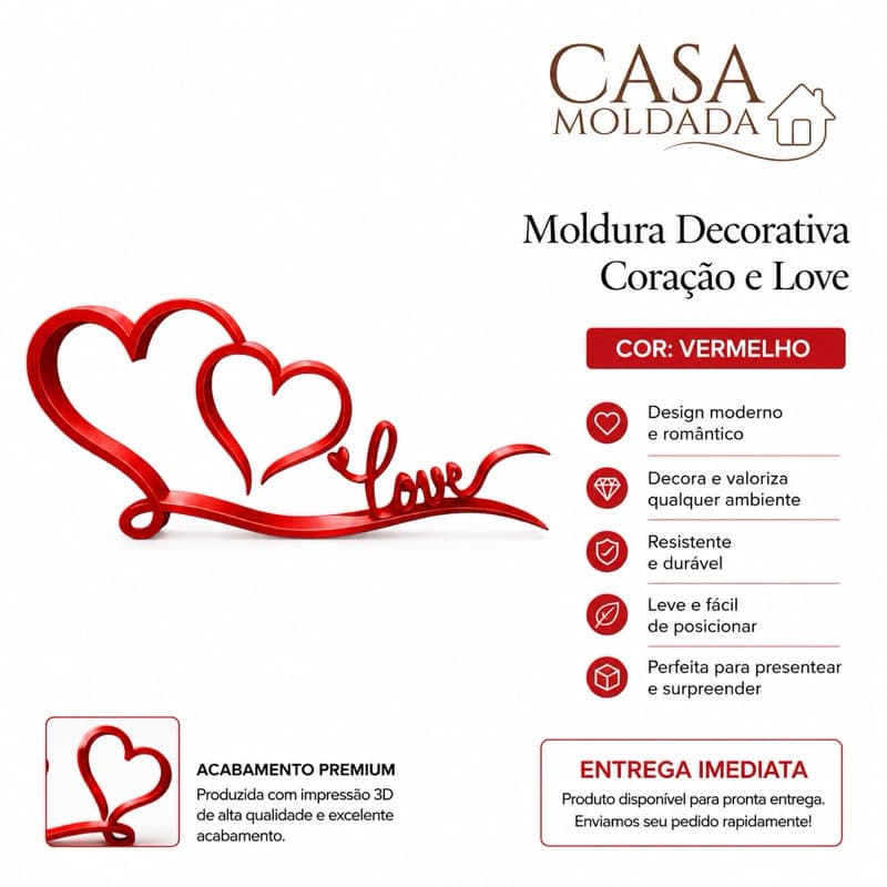 Letra decoração Love Letrinhas Letreiro decorativo Placa decorativa - Vermelho