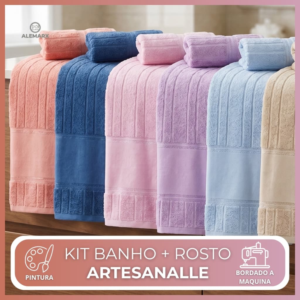 Kit Jogo Toalhas Banho + Rosto Dohler Artesanalle - Ideal Para Pintura e Bordado na máquina