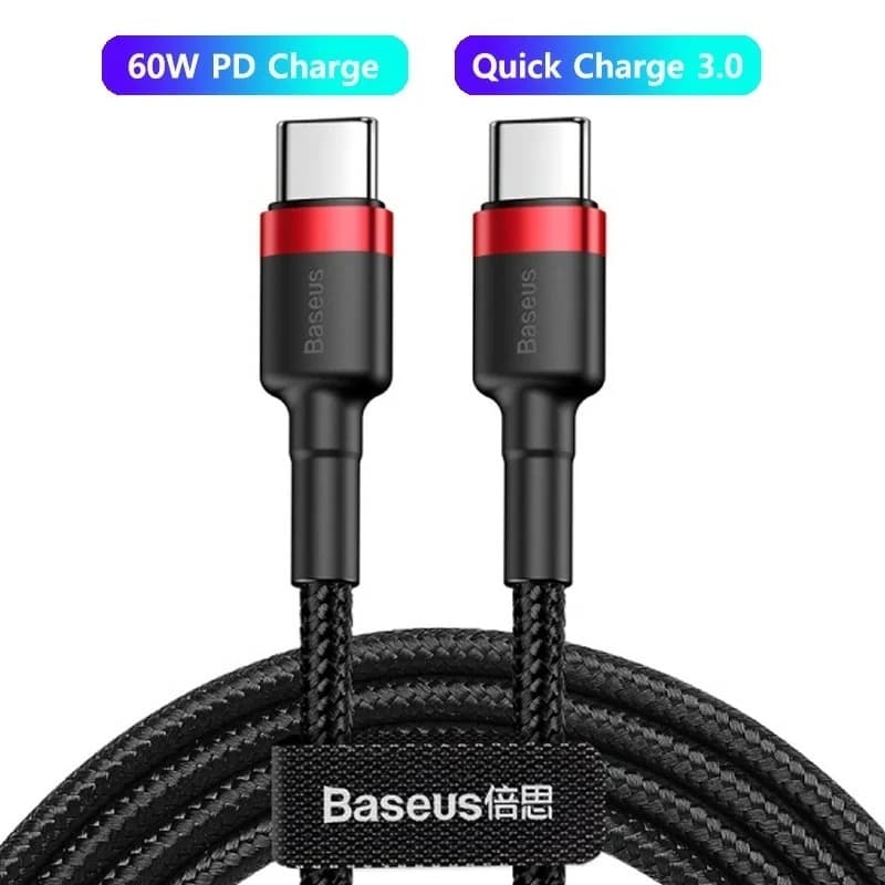 Baseus Cabo 2 Pontas Tipo C Pd 60w Qc3.0 Turbo Baseus 1 metro e 2 metros - Cabo carregador Turbo