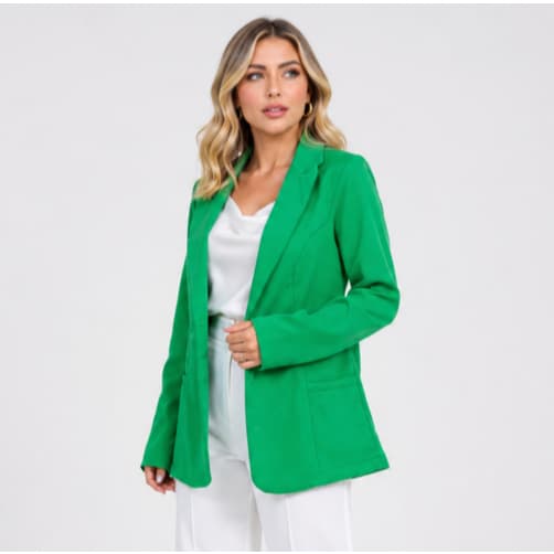Blazer Feminino Alongado Alfaiataria Com Bolso Maxi Longo