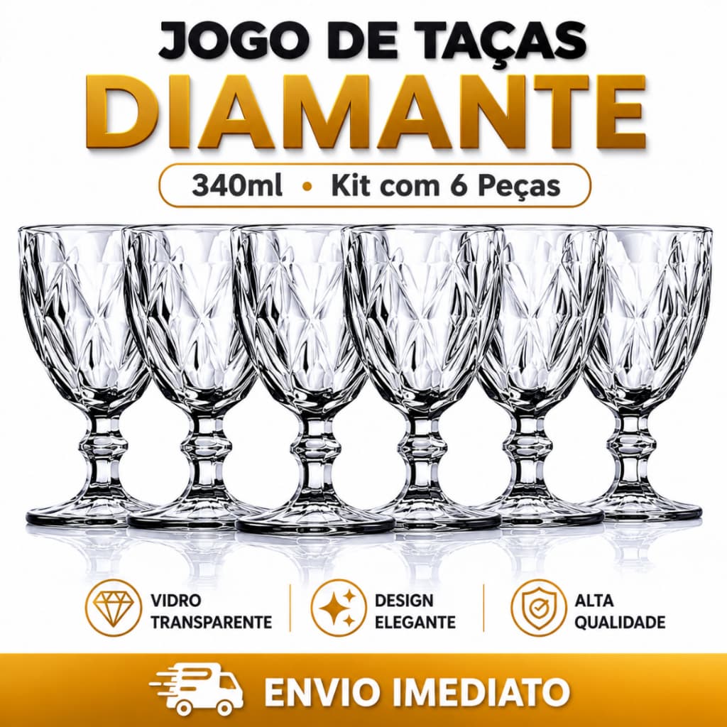 Taças Diamante 340ml Taça de Vidro Transparente Elegante Água Suco Vinho Sobremesa