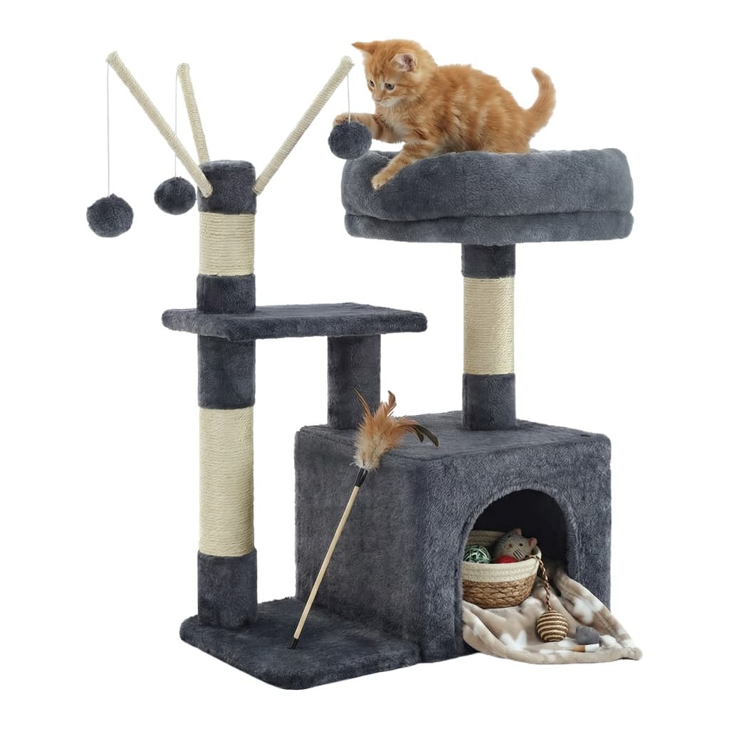 SONGMICS Arranhador para Gatos com 3 Pompoms, Casa para Gatos Pequena, 64 cm, para Sala, FULL