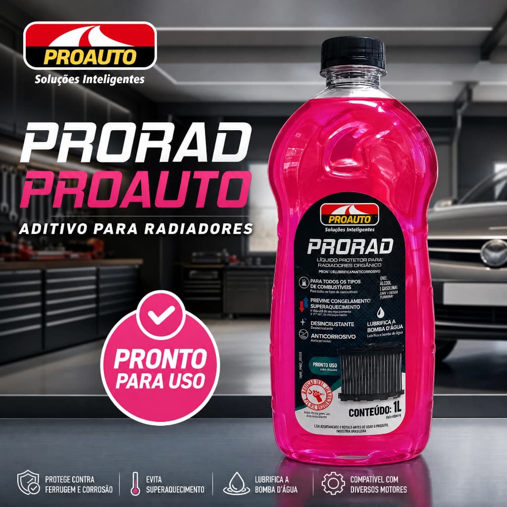 Aditivo Radiador Rosa Prorad Proauto 1L Orgânico Pronto Uso