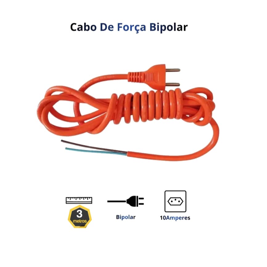 Combo 10 Cabos Reposição Energia Bivolt-2 X1,00mm  10A Laranja 127/220v