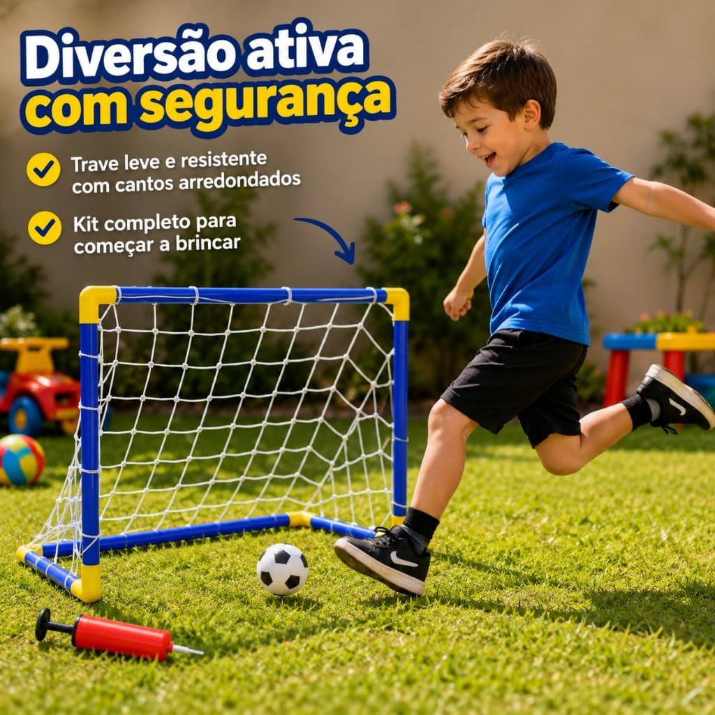 Kit Futebol Infantil Mini Golzinho Trave Infantil + Bola + Bomba