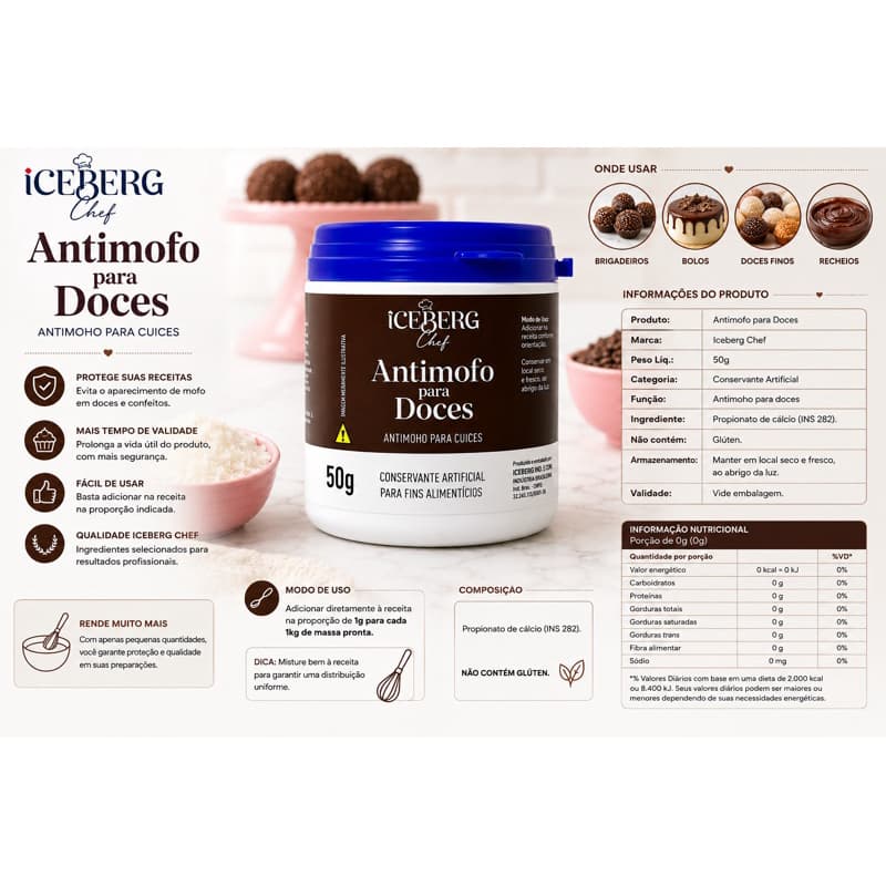 Antimofo Para Doces 50g - Iceberg Conservante para Confeitaria
