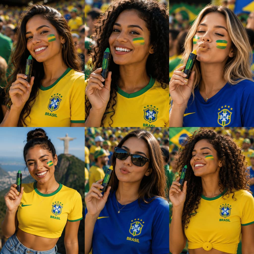 Bastão Labial do Brasil Verde e Amarelo Para Copa 2026