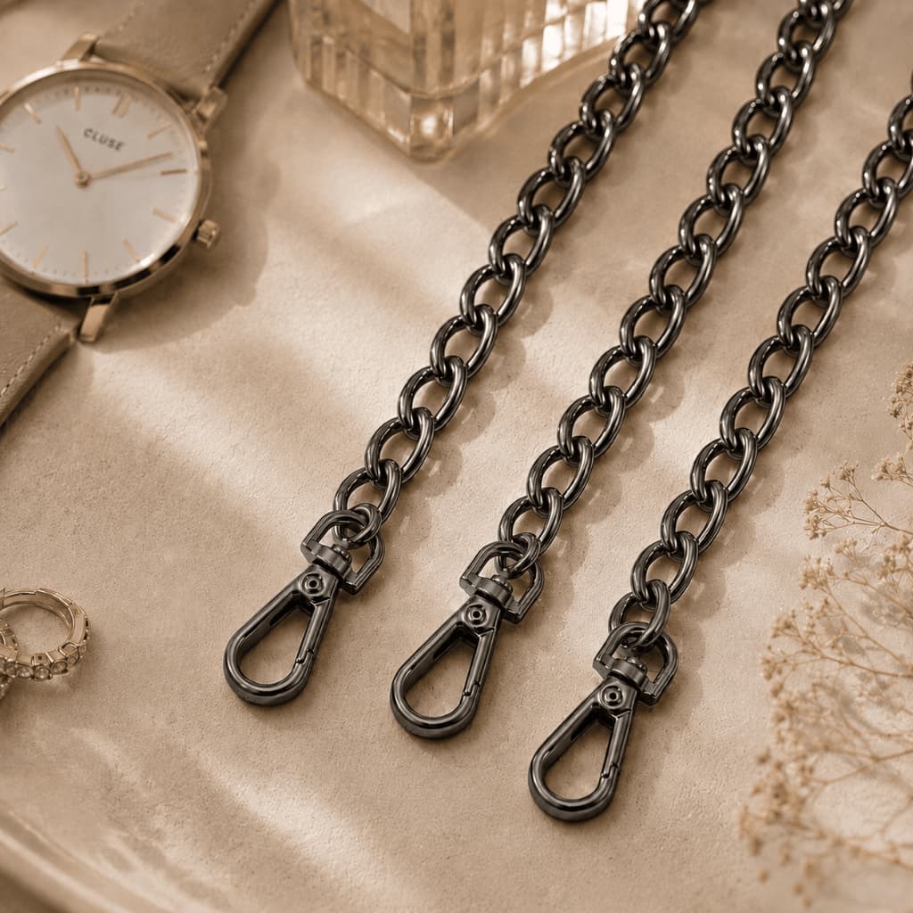 Alça Corrente 1,5 M Metalizada Com Mosquete Artesanato Bolsas Femininas Luxo Premium Moda Moderna