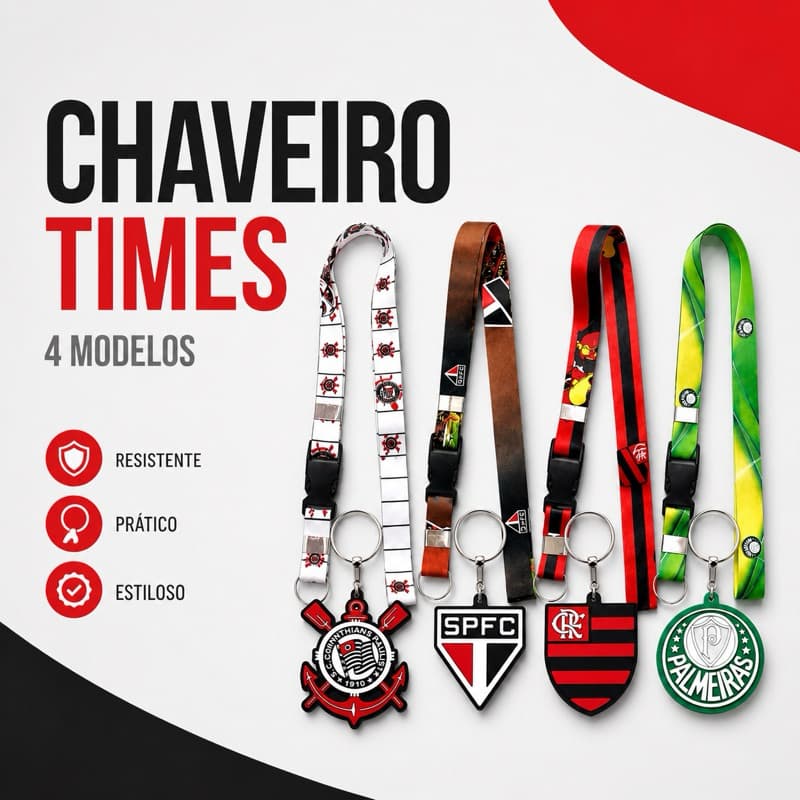 Cordão Moto Tirante pescoço Crachá Fecho Tic Tac Engate Rapido + Chaveiro 3D em alto Relevo de Time