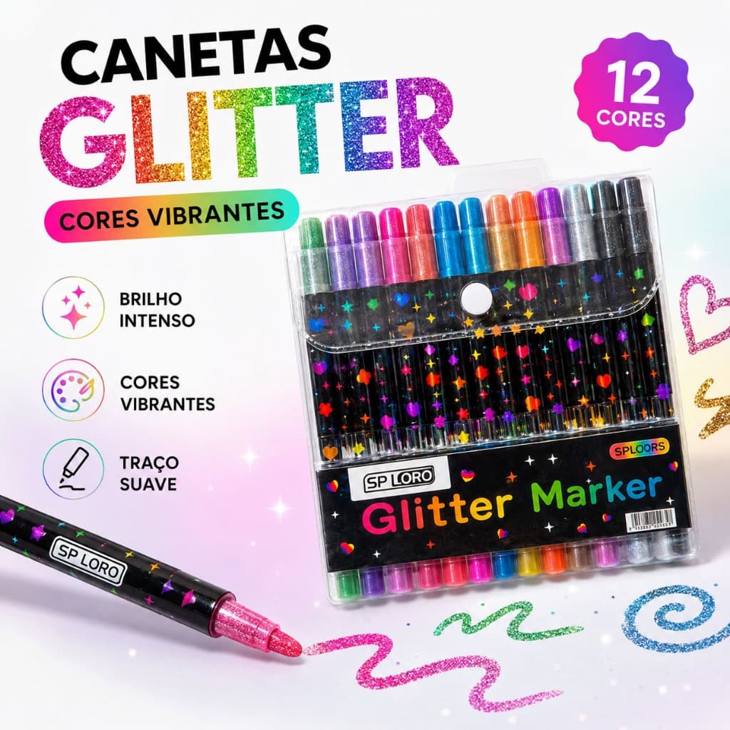 12-48PCS Caneta Gel Colorida Glitter 24/48/72/96 Cores — Tinta Pastel e Neon Escolar Colorgel 1166