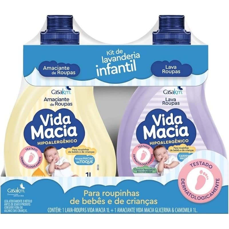 Kit Vida Macia Amaciante de 1 litro + Sabão líquido 1 litro Hipoalergenico bebê Lavanderia