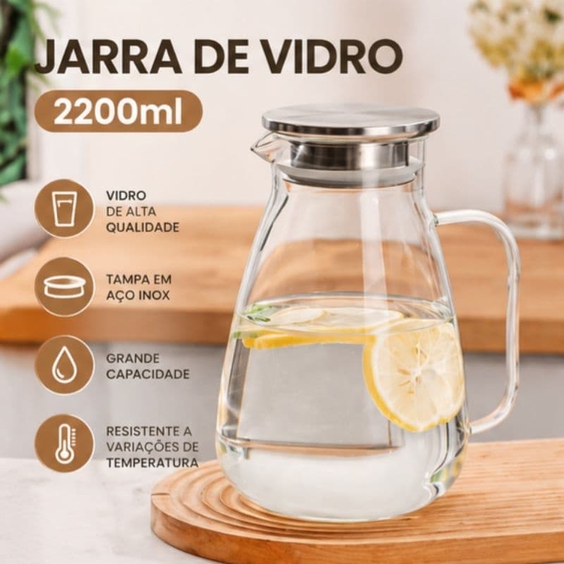 Jarra de Vidro Com Tampa De Inox 2,2 L Twinkle Dynasty