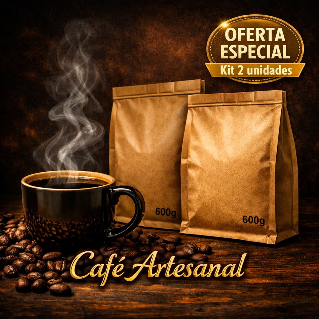 Kit 2 Pacotes de Café Conilon Moído e Torrado com 3X mais Cafeína Robusto 1Kg
