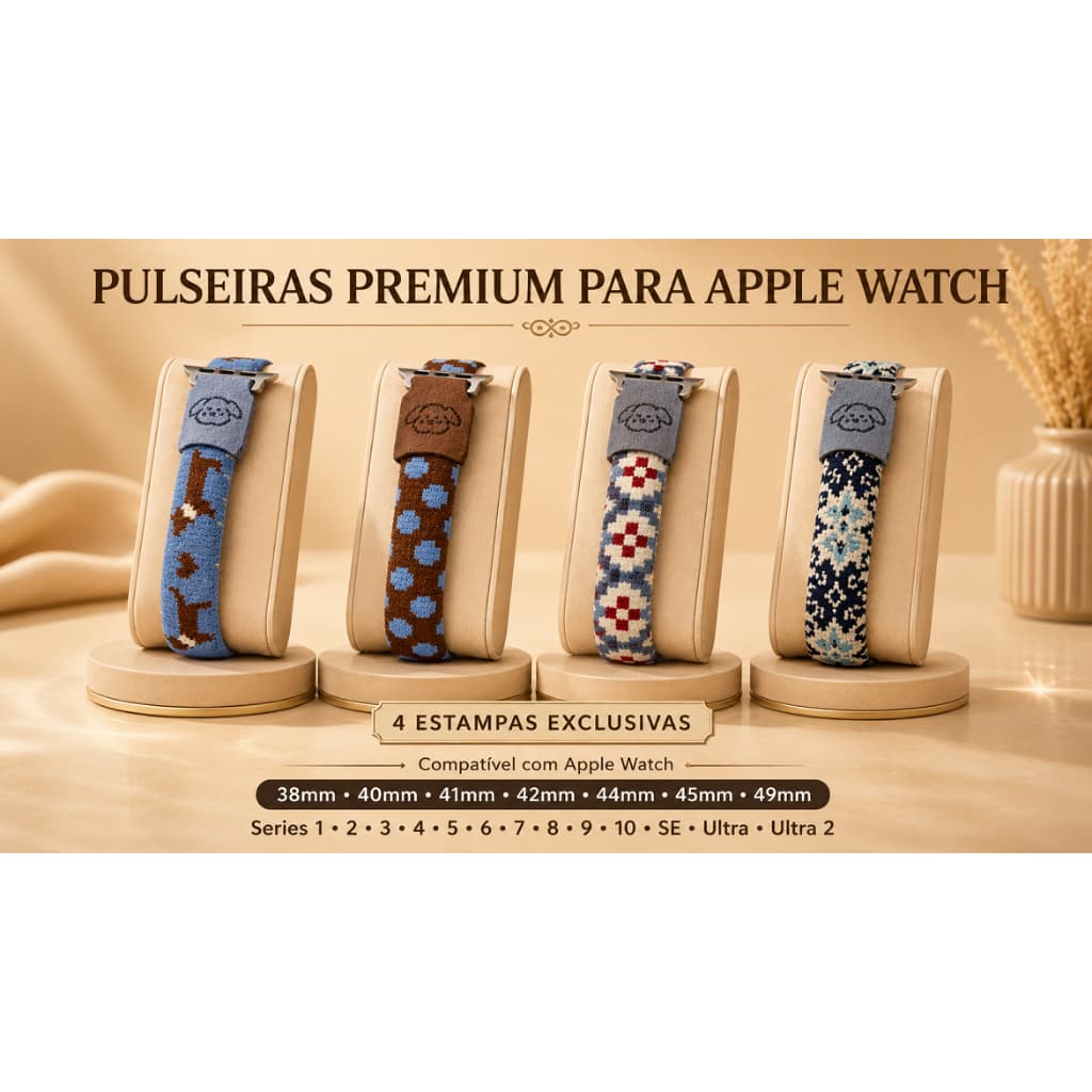 W.BILL Pulseira compatí Apple Watch Estilo Coreano Premium | 38mm 40mm 41mm 42mm 44mm 45mm 49mm | Series 1 ao 10, SE e U
