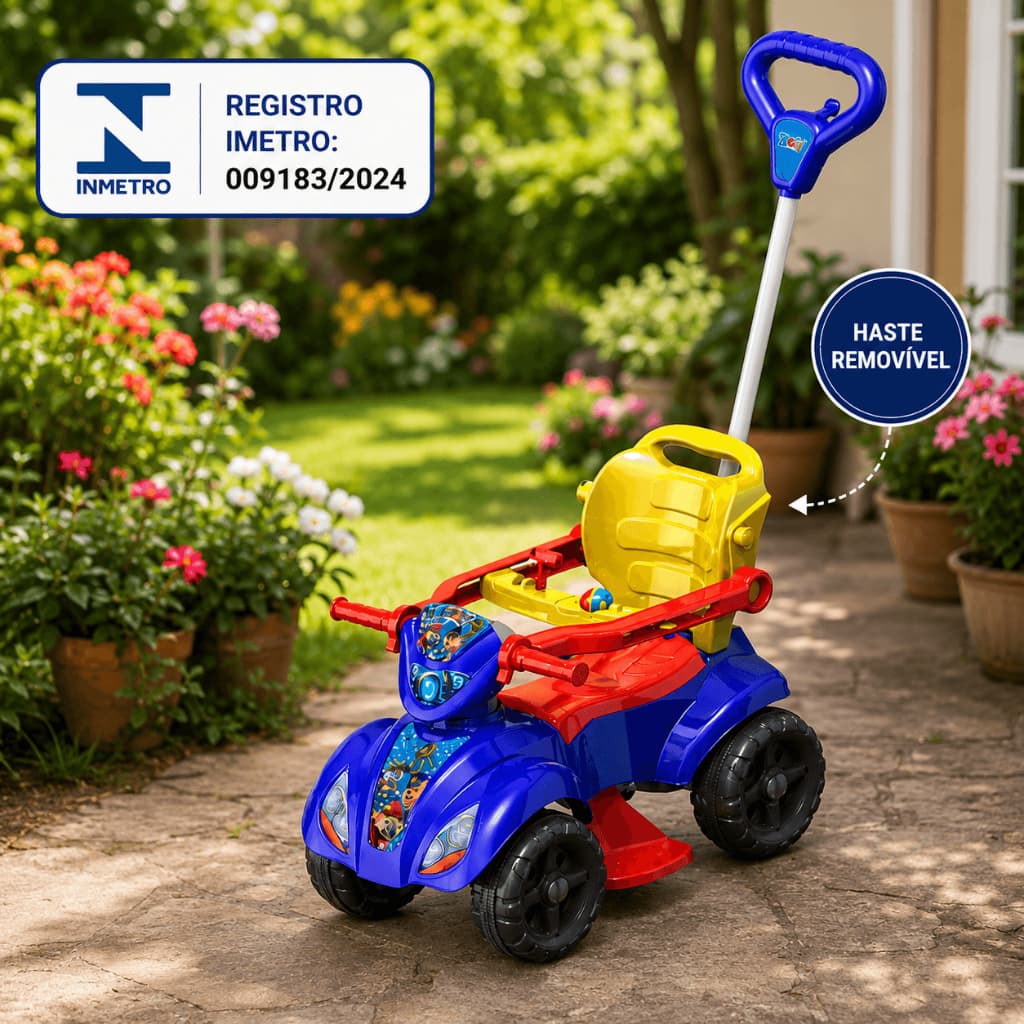 Quadriciclo Infantil  Azul Veiculo Diseno Seguro Diversao Menino Com Haste Para Empurrar