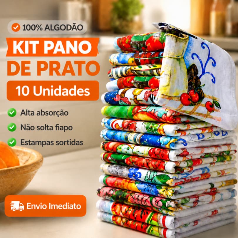 Pano De Prato Kit 10 Grande Estampado Bainha 100% Algodão 40 x 70 cm