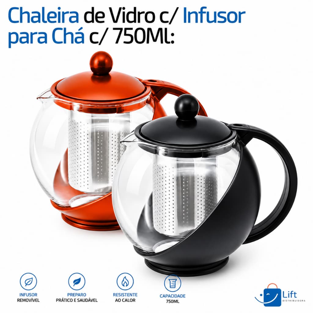 Chaleira com Infusor de Chá em Erva | Vidro Revestido e Tampa Combinando + Delicadez