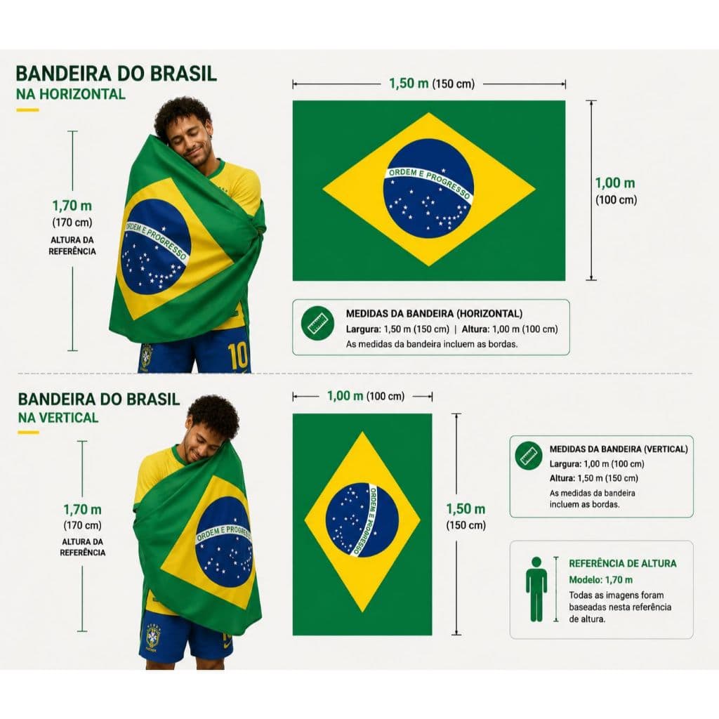 Bandeira brasileira grande, 150 cm x 100 cm, para a Copa do Mundo