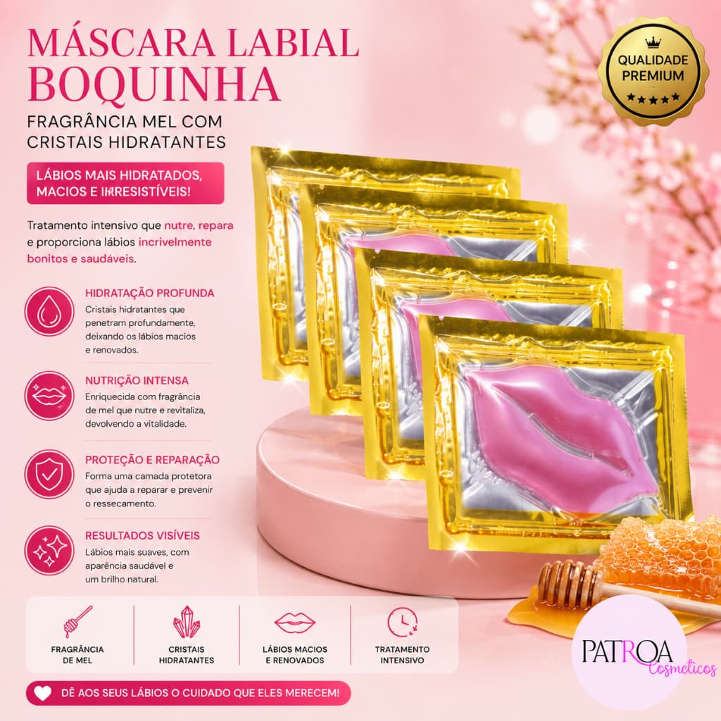 Máscara Labial Fragrância Mel com Cristais Hidratantes Boquinha