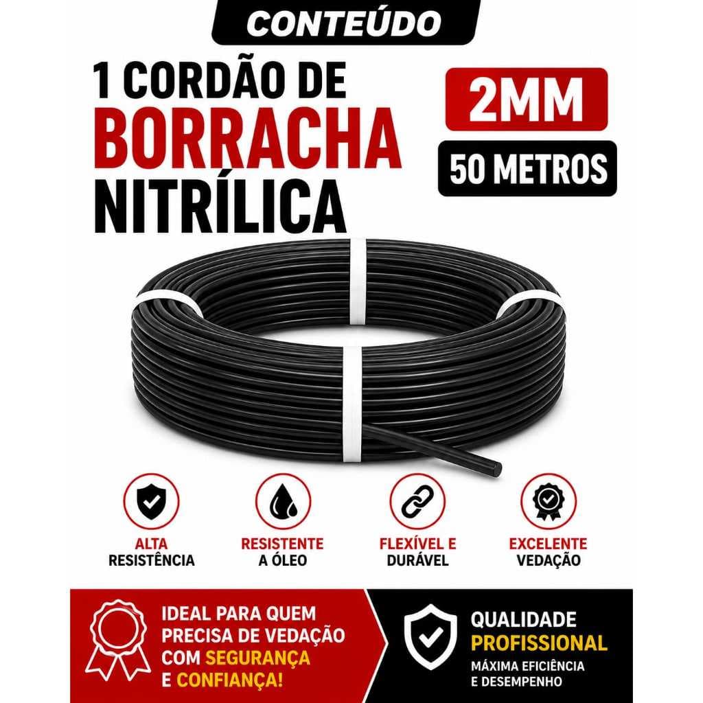 Cordão Borracha Nitrilica Nbr 2mm Vedaçao/oring 50 Mts