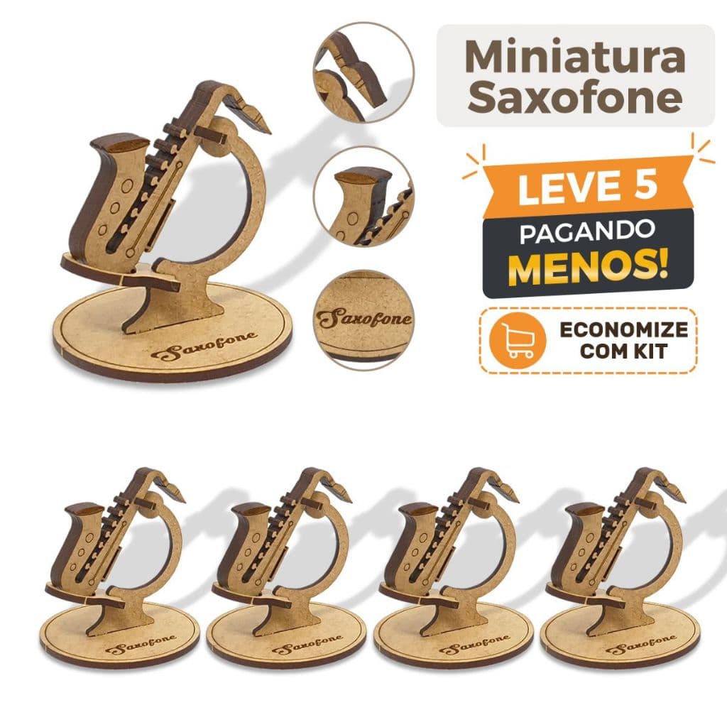 Kit 5 Miniaturas Instrumento Musical Saxofone | Presente | Brinde | Decoração