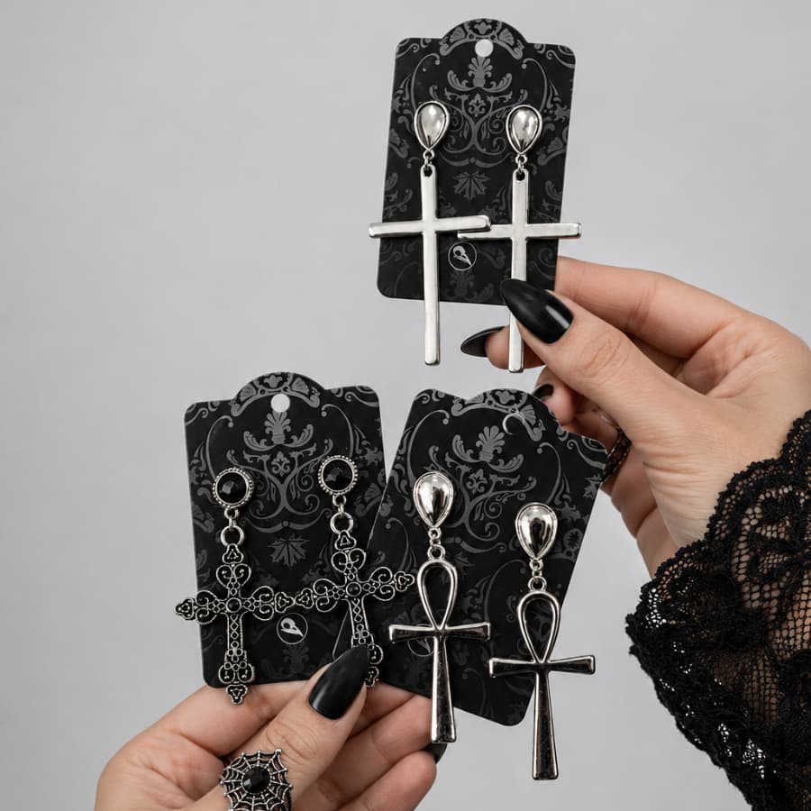 Kit 3 Brincos Góticos Cruz Crucifixo Dark Sortidos