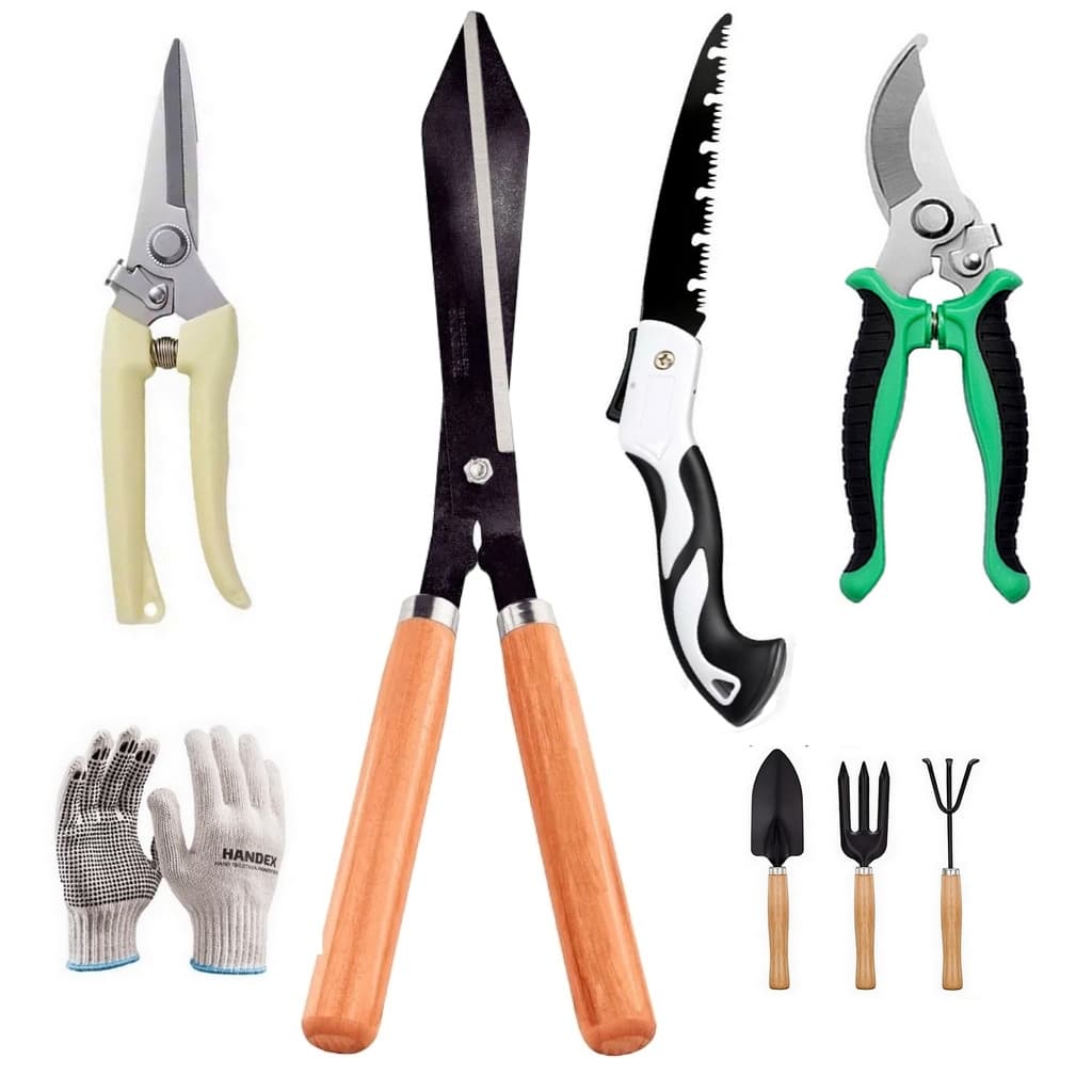 Kit PODA jardinagem tesoura alicate luva  serrote poda jardineiro cerca viva jardim