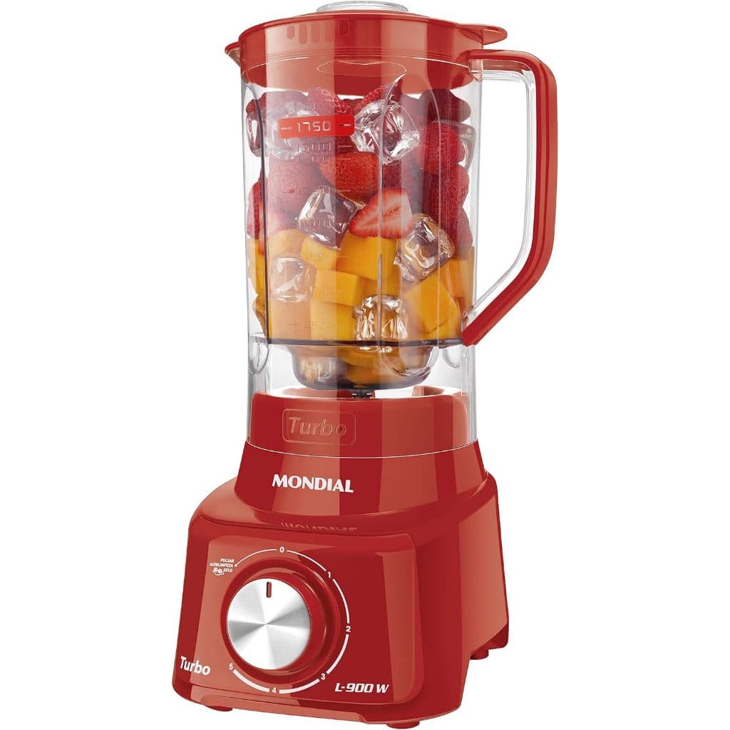 Liquidificador Mondial Turbo L-900 FR Copo Vermelho Com Filtro 05 Velocidades 900W 220V