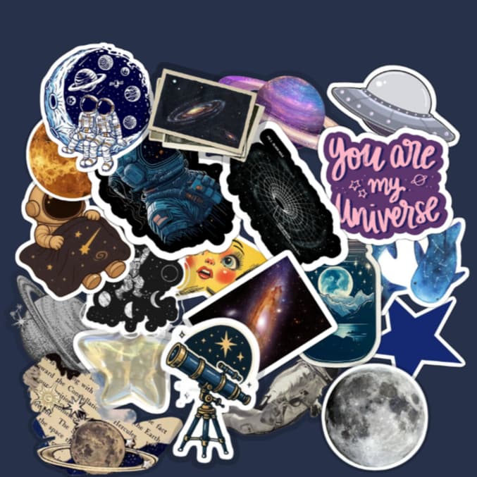 Lote Adesivos 21 Stickers Cosmic Universe Feelin Para Decoração e Colagem Kindle Agenda Diário Planner Papelaria
