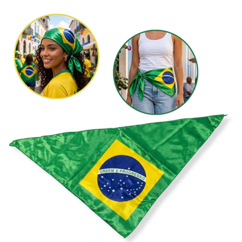 Lenço Bandana Brasil Verde e Amarelo Multifuncional - Acessório, torcida, 1, 2 ou 4 unidades