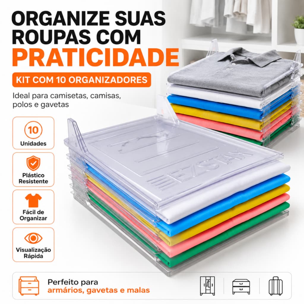 Kit 10 Organizador De Roupa Camisa e Camisetas Tipo arquivo Para Organizar Armário Closet Quarto