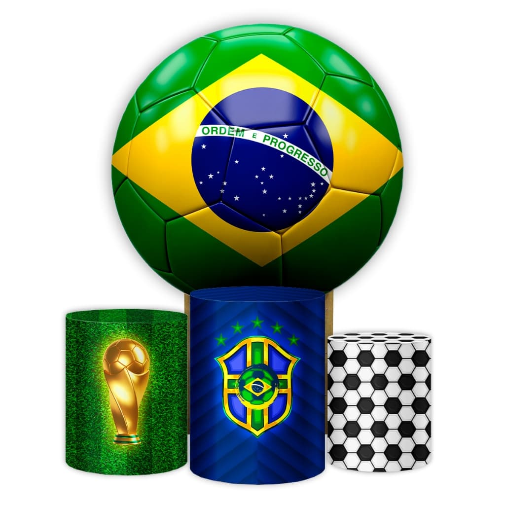 Kit Painel Redondo Copa 2026 Sistema Veste Fácil Capas Cilindro Decoração Futebol Brasileiro Festa