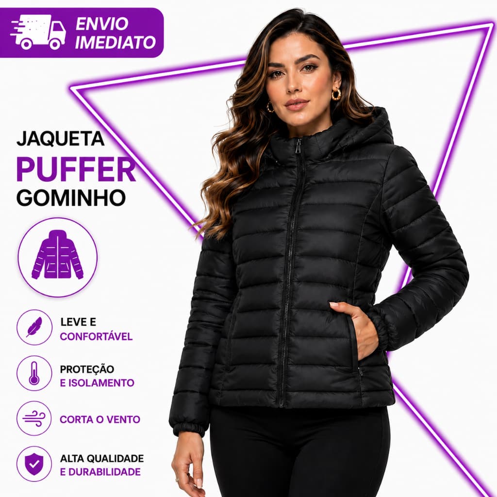 Jaqueta Puffer Feminina Unissex Bobojaco Blusa de Frio Intenso Unissex com Capuz Outono Inverno Motoqueiro Casaco Neve