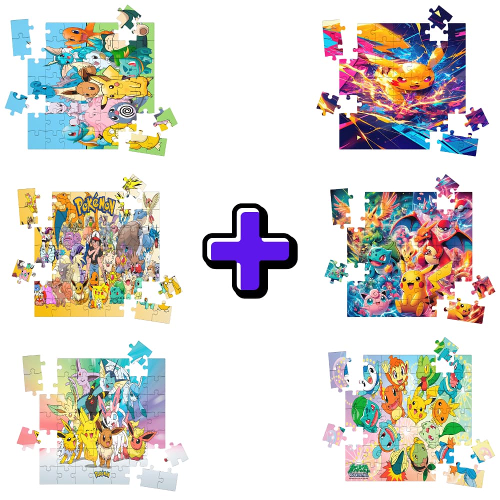 Kit 6 Quebra-cabeças Mdf Jogo Infantil Pokemon Desenho Pikachu - 16 Peças Cada Vários Modelos