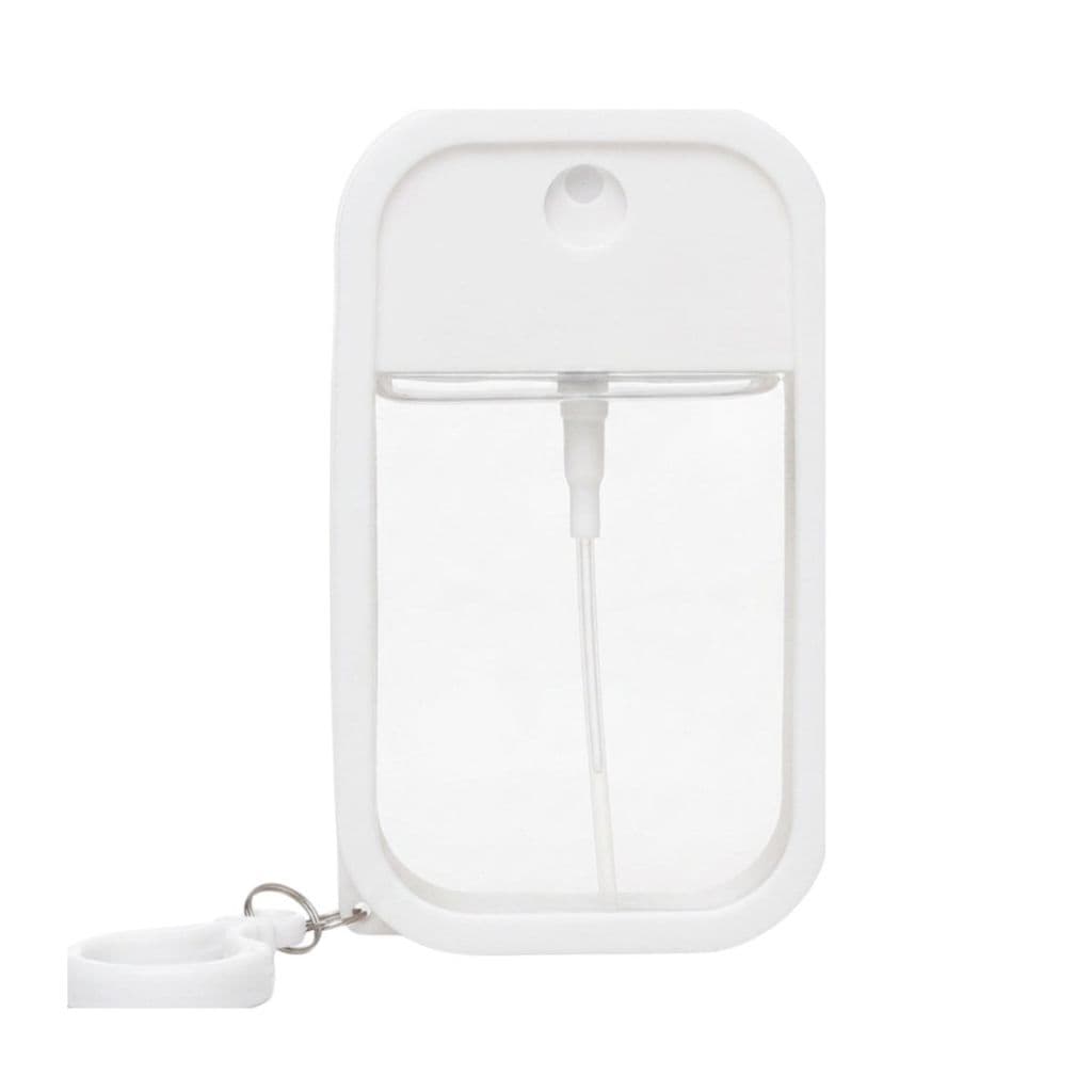 Frasco Spray Portátil 50ml com Capa de Silicone e Gancho Inferior - Branco