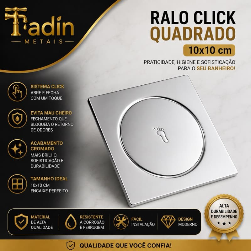 Ralo Click Inox Cromado 10cmx10cm Vedação
