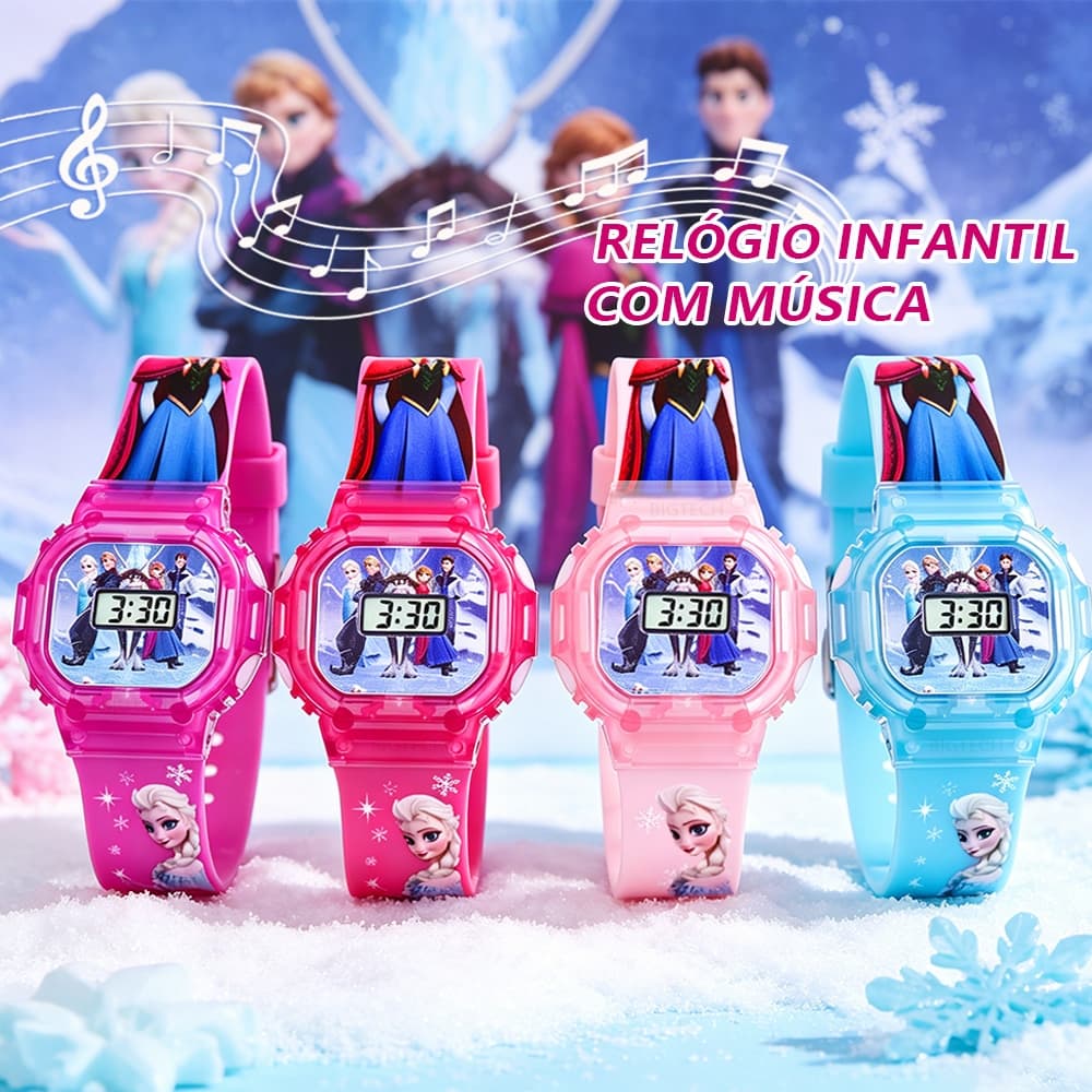 Relógio Musical Infantil Para Meninas Com Luz LED E Pulseira De Silicone
