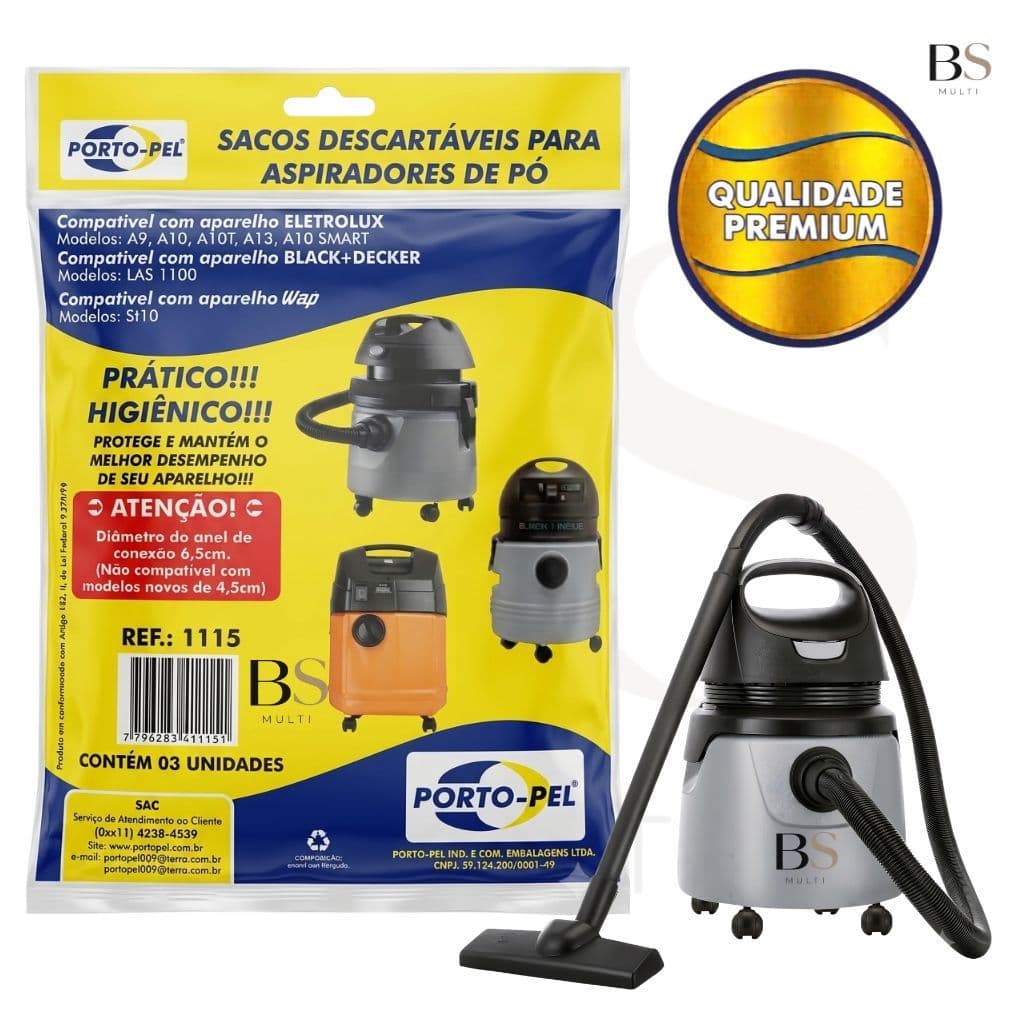 Sacos Descartáveis Aspirador de Pó Electrolux A9 A10 A10T A13 Smart WAP ST10 Black Decker Las 1100 Ref 1115 Kit 1 3 6 Un