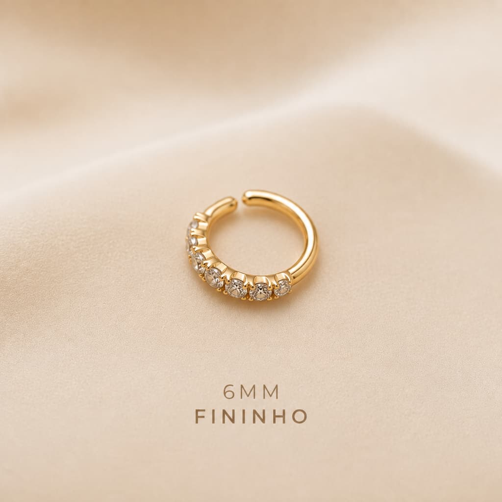 Piercing Nariz Argola Cravejada 6mm Folheado Ouro e Prata Cartilagem Fake Feminino