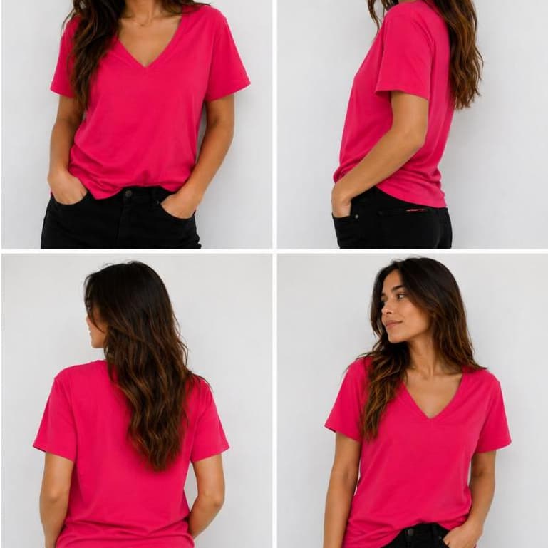 Blusa Básica Feminina Manga Curta Decote V