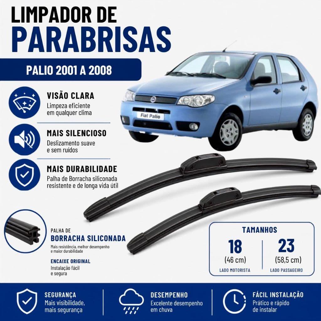 Par Palheta Limpador ParaBrisa Palio 2001 2002 2003 2004 2005 2006 2007 2008 Silicone