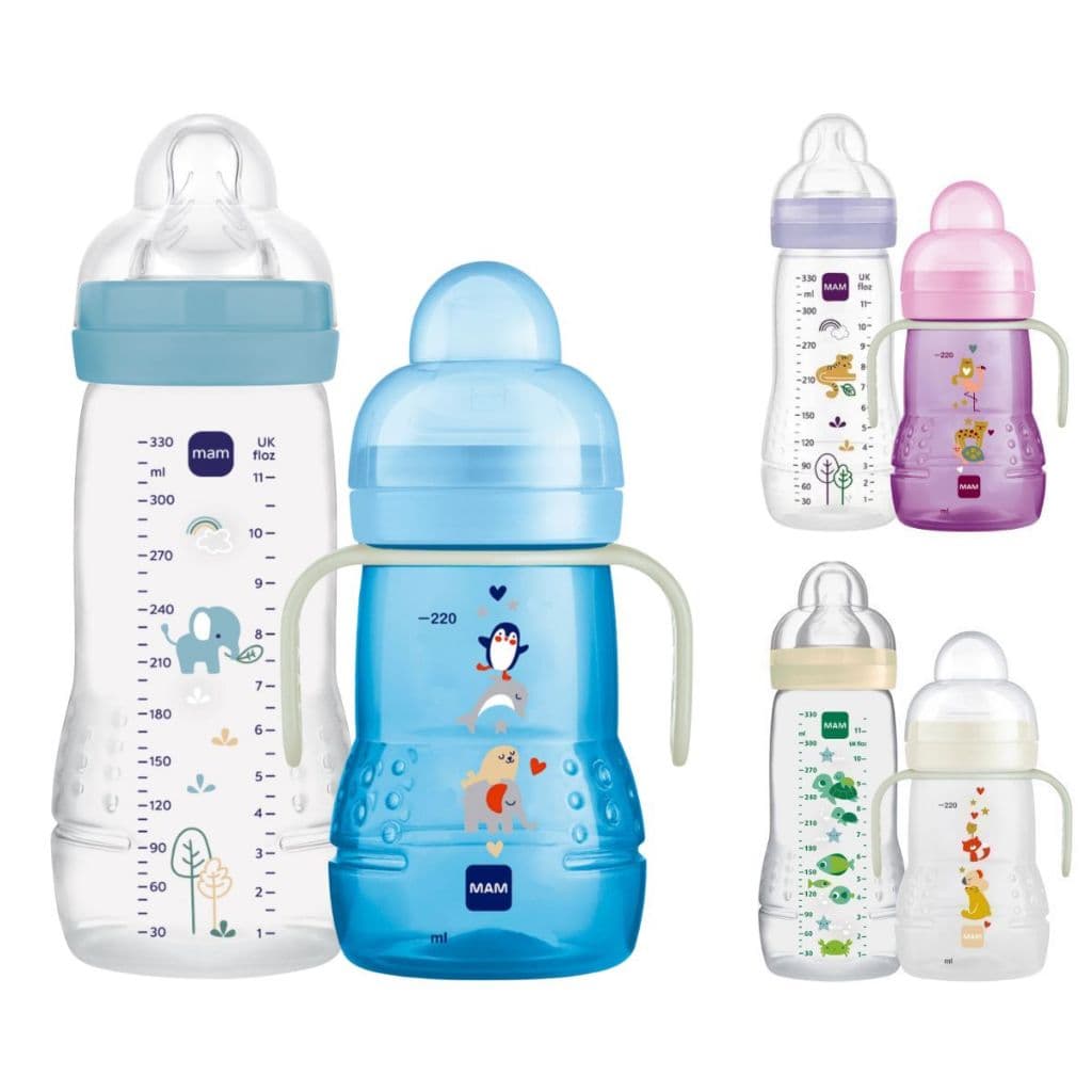 Kit Mamadeira Mam Easy Active 330ml e Copo de Transição com Alça Mam Trainer Night 220ml