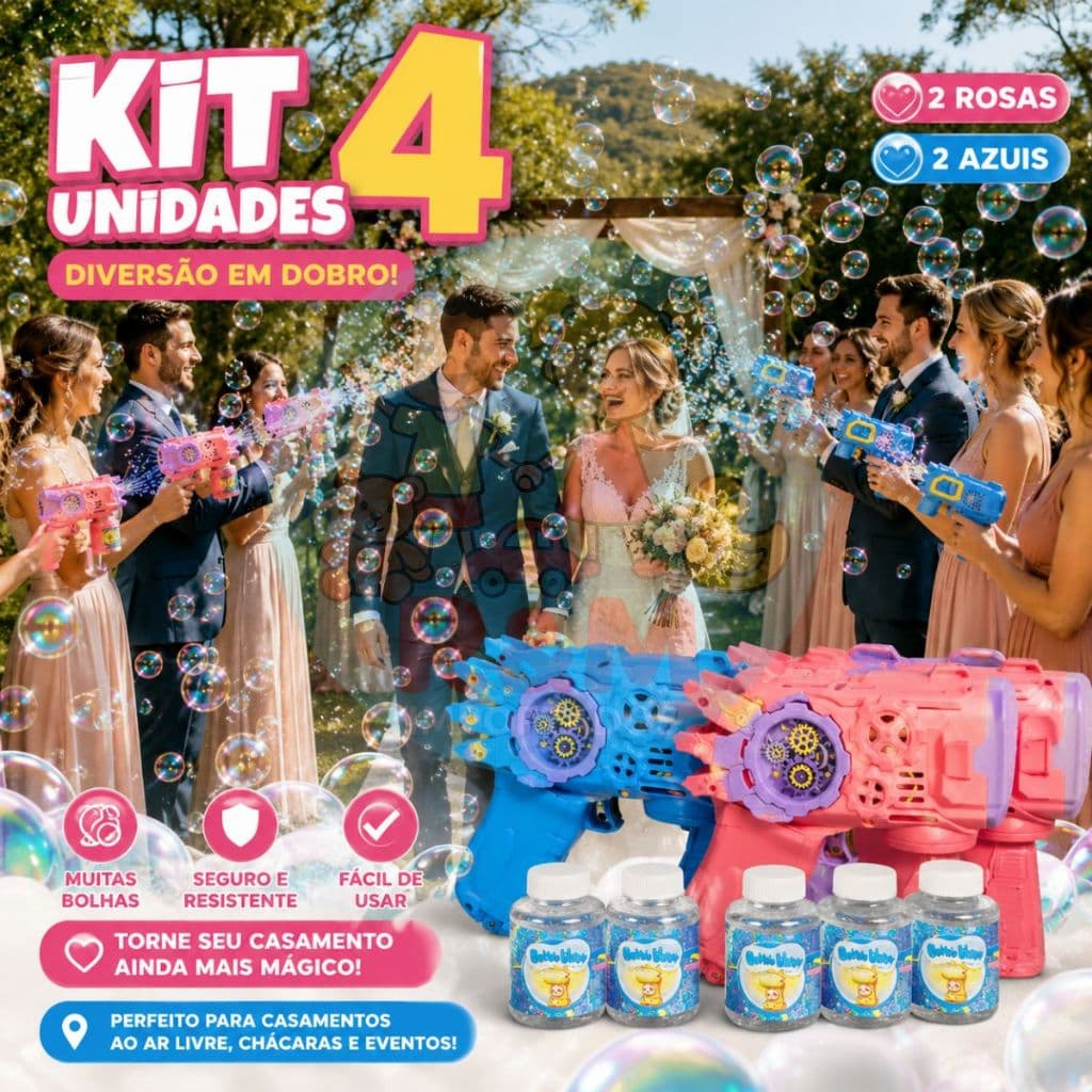 Kit 4 Unid Arminha Bolha de Sabão Casamento Festa Debutante Brinquedo Infantil CriançaRosa e Azul