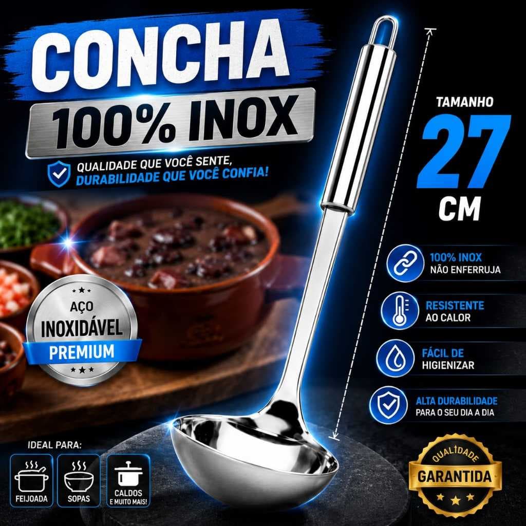 Concha 100%  Inox Sopas Feijão 27 Cm Caldos Resistente Ao Calor Facil Limpar Concha Para Sopas Feijao
