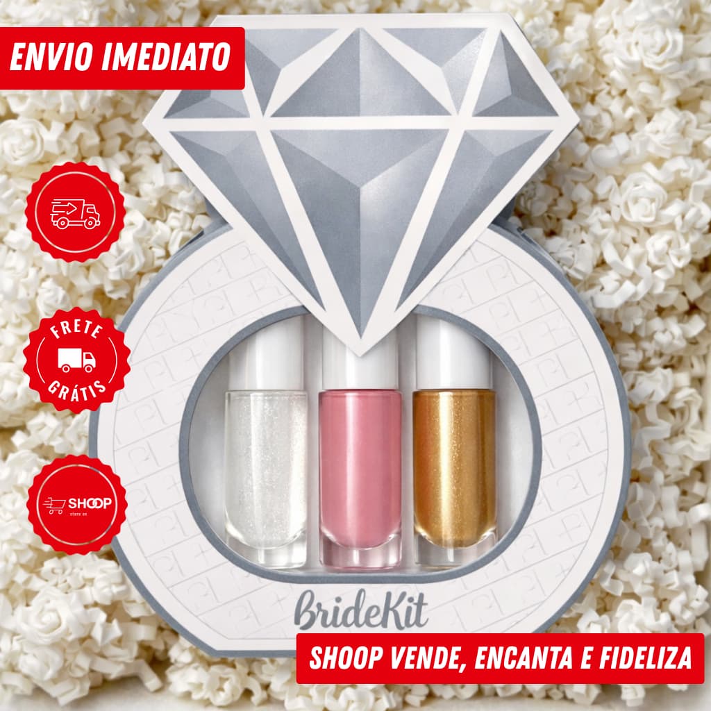 Gloss Labial Bride Kit By Fran | Lip Gloss, Blush e Iluminador Shine - Casamento