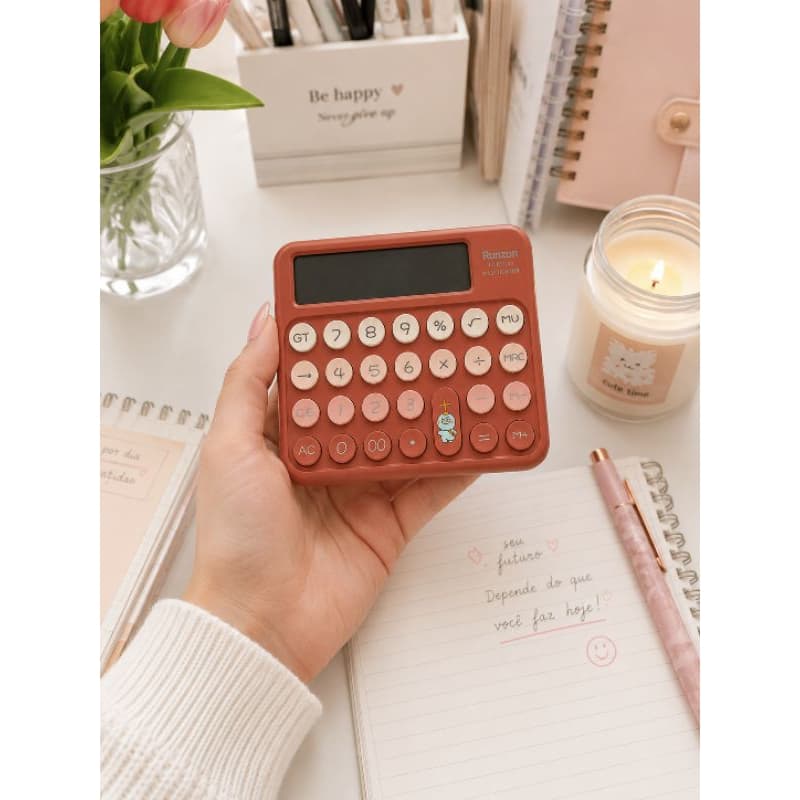 Calculadora de Mesa Rosa 12 Dígitos Grande | Teclas Macias e Silenciosas | Escolar, Escritório e Home Office