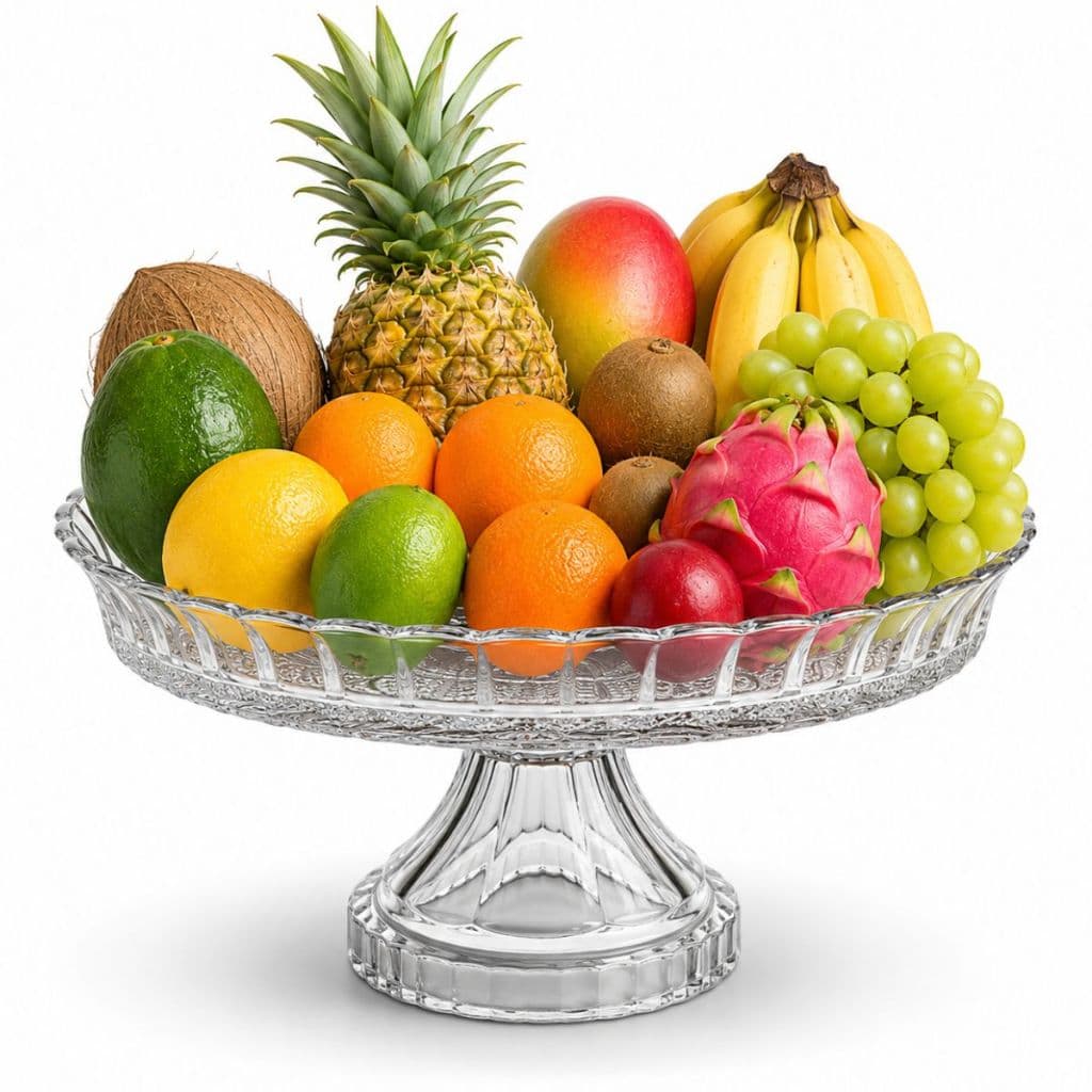 Fruteira Decorativa Vidro 30cm Centro De Mesa Com Pé Tripoli Prato Saladeira Buffet Gourmet