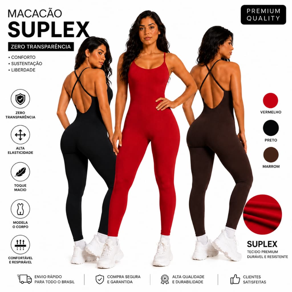 Macacão Feminino Academia Longo Costa Nua Suplex Power Premium